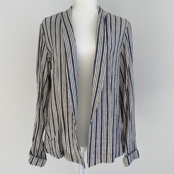Sanctuary Jackets & Blazers - NEW! Women’s Navy Blue and White Vertical Stripe Linen Blazer Size Large